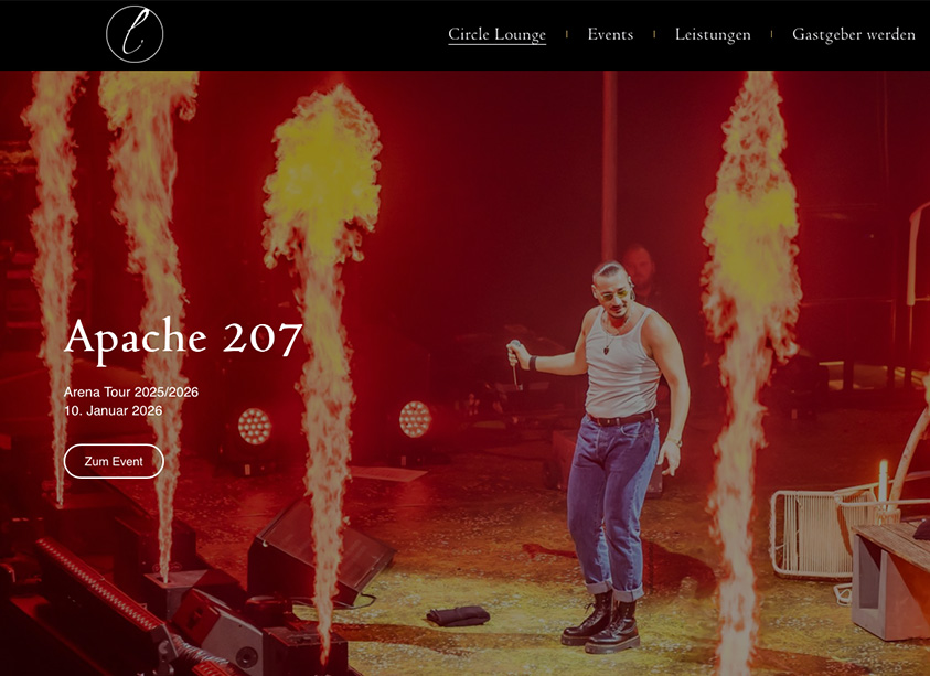 Screenshot der Webseite circle.events, mit Apache 207 als Titelgrafik.
