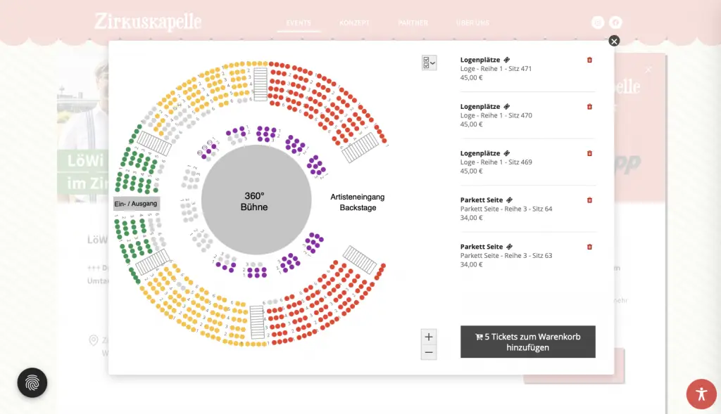 Buchungsplan der Zirkuskapelle
